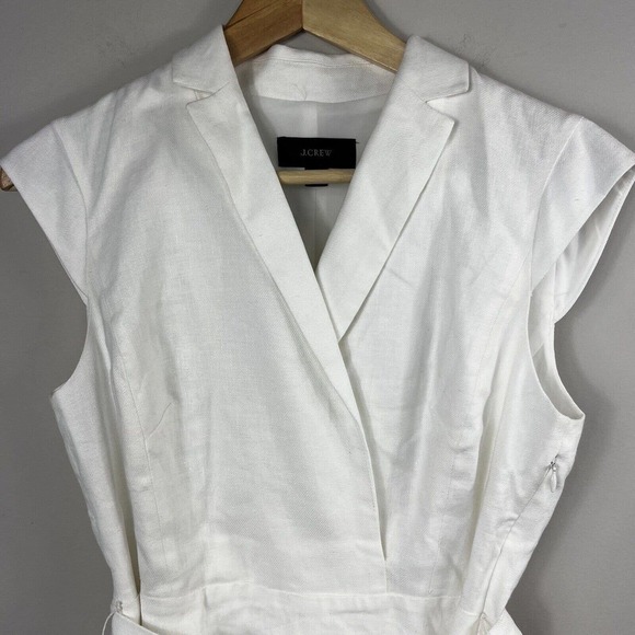J Crew White Faux Wrap Linen Blend Dress size 2 Belted - Picture 2 of 13